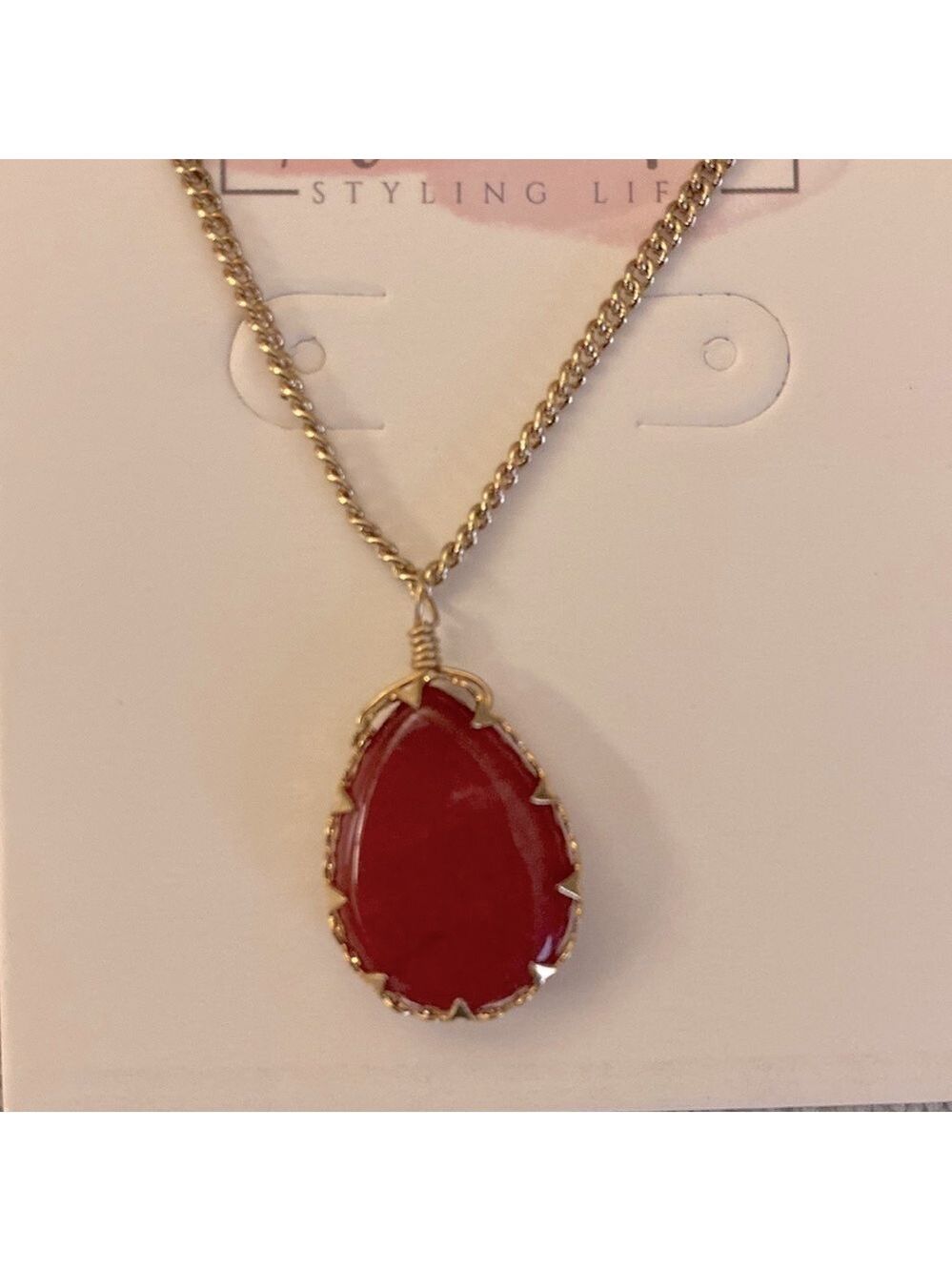 NEW Deep red semiprecious stone pendant. Other colors available.